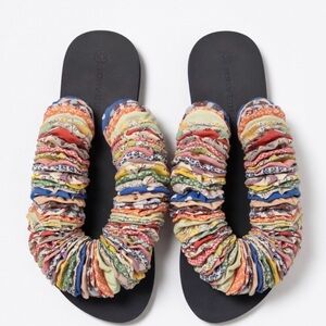 Tory Burch Multicolor Ruffle Strap Slide Sandals